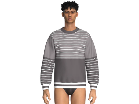 Men Striped Fashion Sweatshirt 3D Model