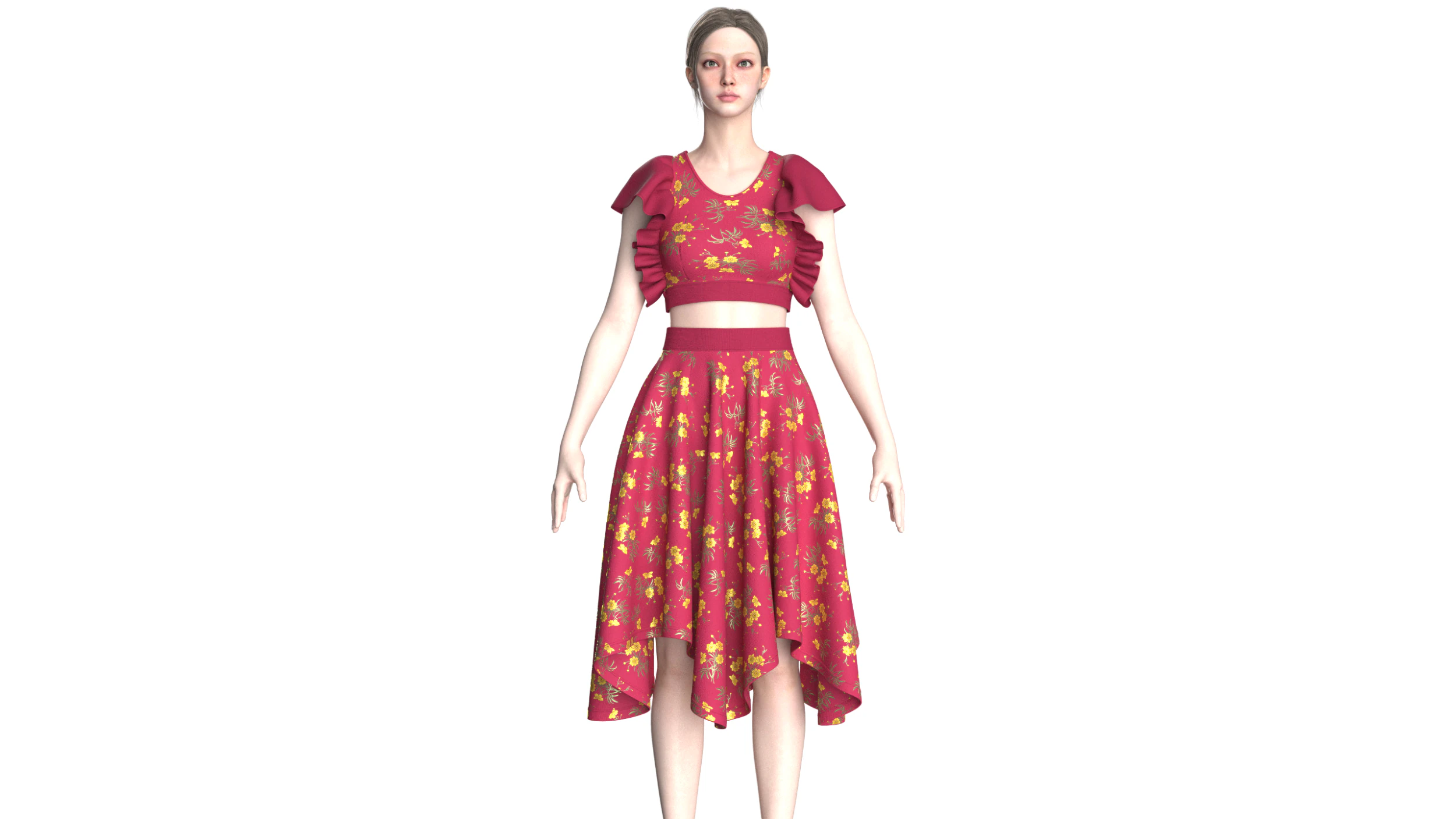 Girls Crop Top With Skirt V5 3D Model .c4d .max .obj .3ds .fbx .stl .blend