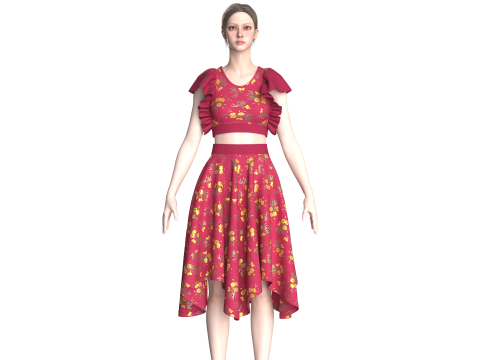 Top corto para niñas con falda V5 Modelo 3D