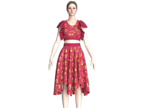 Top curto feminino com saia V5 Modelo 3D