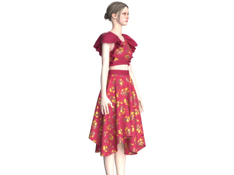 Girls Crop Top With Skirt V5 3D Model