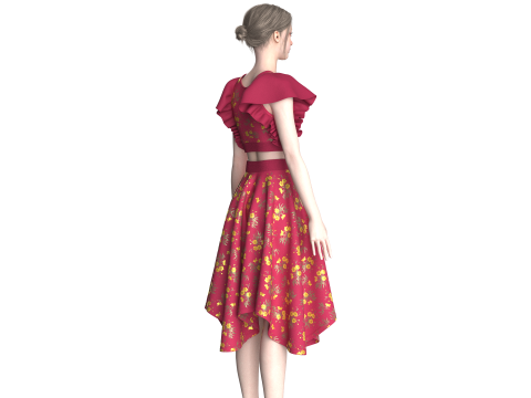 Girls Crop Top With Skirt V5 3D Model