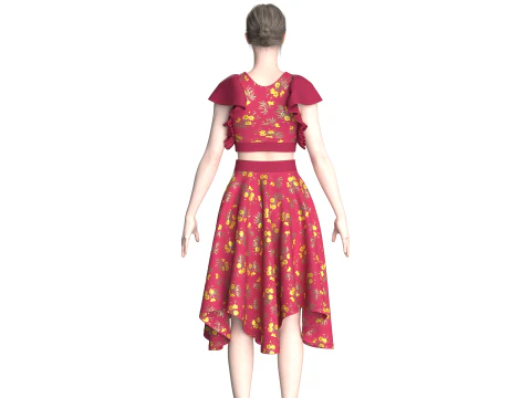 Girls Crop Top With Skirt V5 3D Model