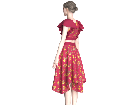 Girls Crop Top With Skirt V5 3D Model