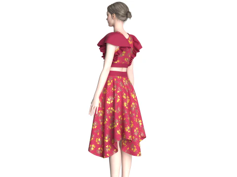 Girls Crop Top With Skirt V5 3D Model