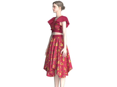 Girls Crop Top With Skirt V5 3D Model