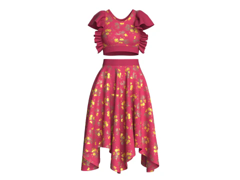 Girls Crop Top With Skirt V5 3D Model
