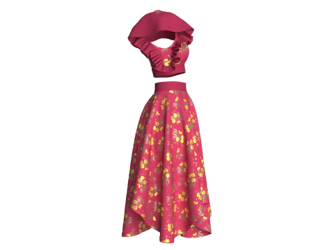 Girls Crop Top With Skirt V5 3D Model