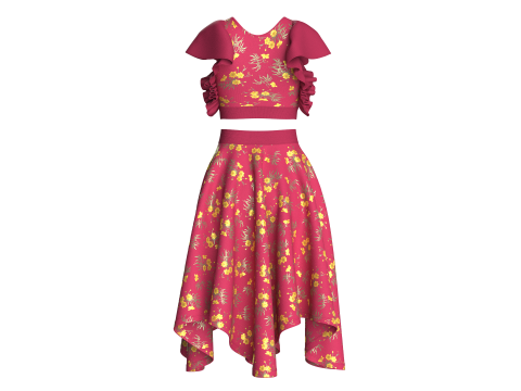Girls Crop Top With Skirt V5 3D Model