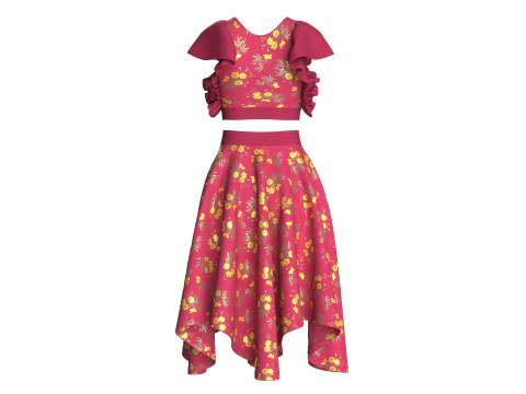 Girls Crop Top With Skirt V5 3D Model