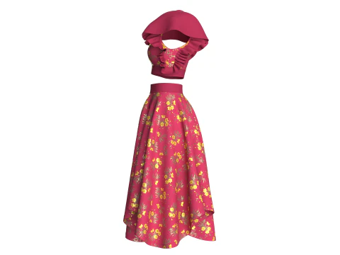 Girls Crop Top With Skirt V5 3D Model