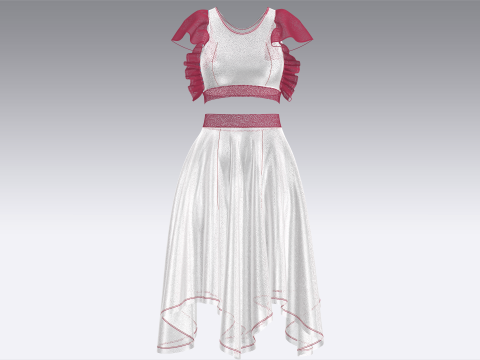 Girls Crop Top With Skirt V5 3D Model