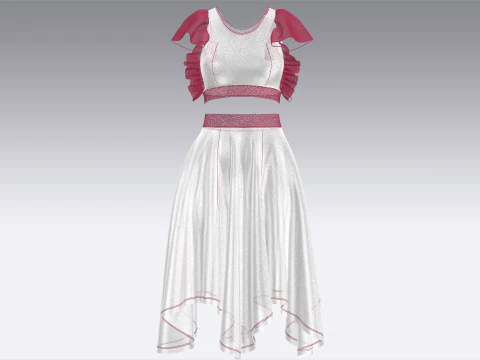 Girls Crop Top With Skirt V5 3D Model