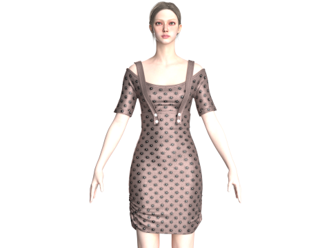 Модное праздничное платье для девочек V2 3D Модель