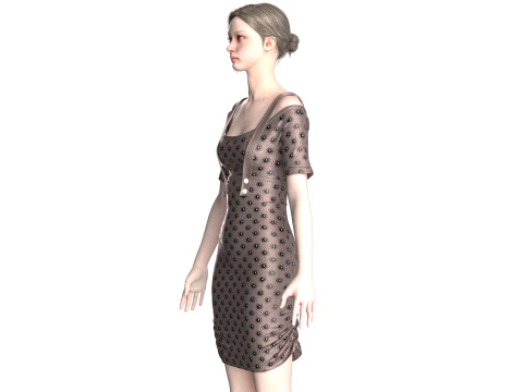 Girls Fashion Party Dress V2 3D Model