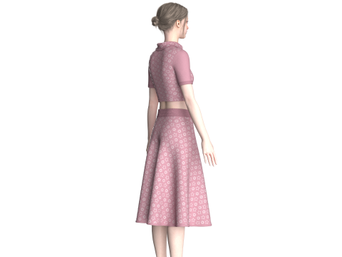 Girls Printed Crop Shirt With Skirt 3D Model