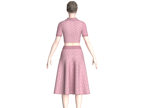 Girls Printed Crop Shirt With Skirt 3D Model