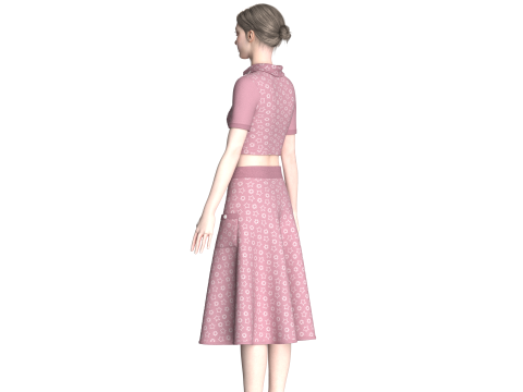 Girls Printed Crop Shirt With Skirt 3D Model