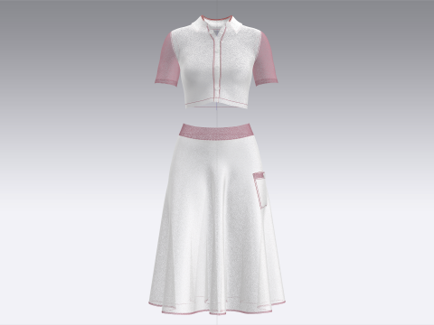 Girls Printed Crop Shirt With Skirt 3D Model