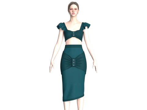Top curto feminino com saia V6 Modelo 3D