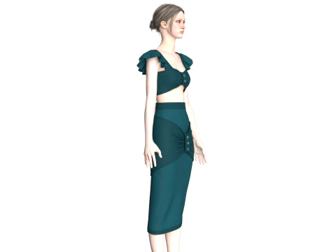 Girls Crop Top With Skirt V6 3D Model