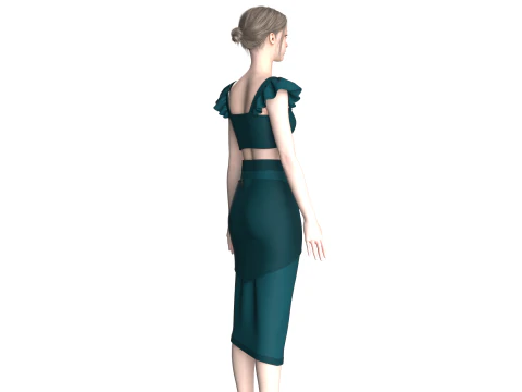 Girls Crop Top With Skirt V6 3D Model