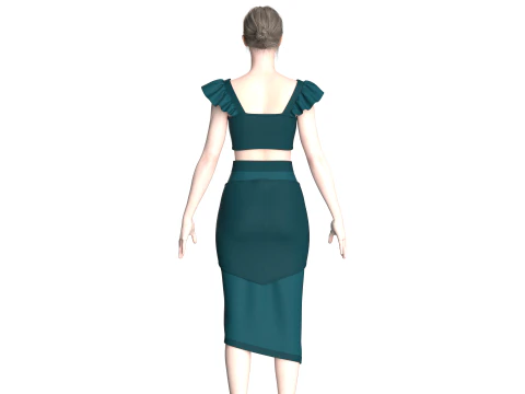 Girls Crop Top With Skirt V6 3D Model