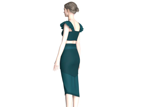 Girls Crop Top With Skirt V6 3D Model