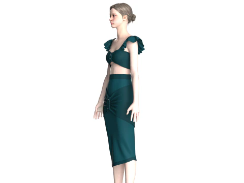 Girls Crop Top With Skirt V6 3D Model