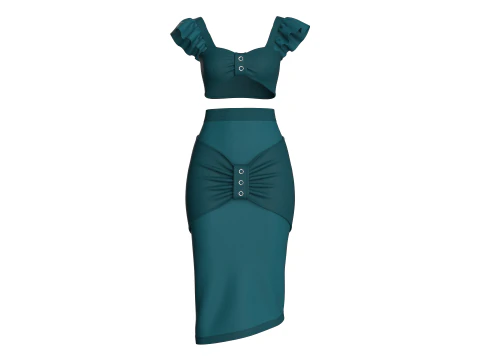 Girls Crop Top With Skirt V6 3D Model