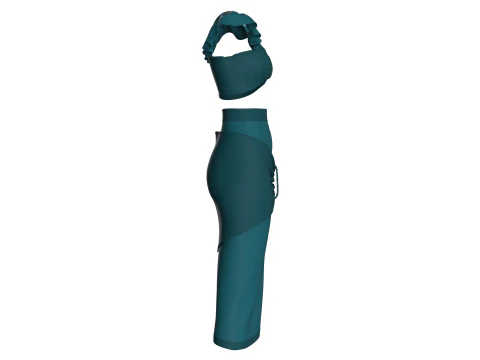 Girls Crop Top With Skirt V6 3D Model