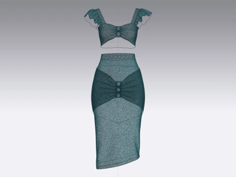 Girls Crop Top With Skirt V6 3D Model