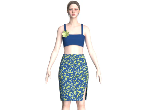 Top curto feminino com saia V7 Modelo 3D