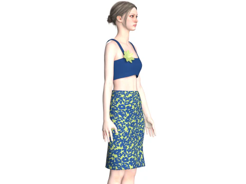 Girls Crop Top With Skirt V7 3D Model