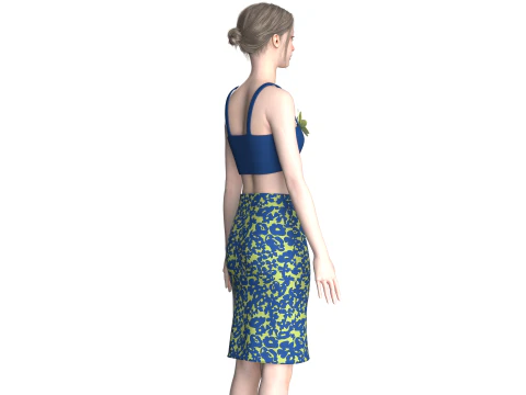Girls Crop Top With Skirt V7 3D Model