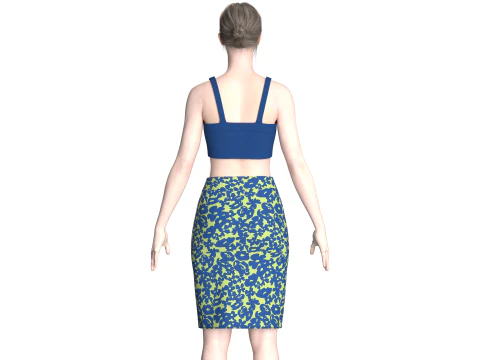 Girls Crop Top With Skirt V7 3D Model