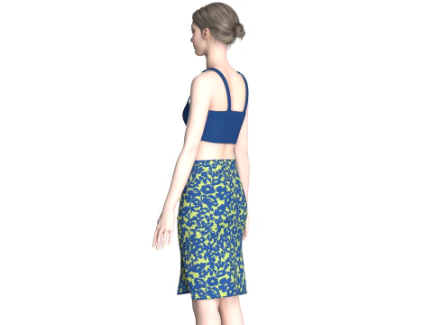 Girls Crop Top With Skirt V7 3D Model