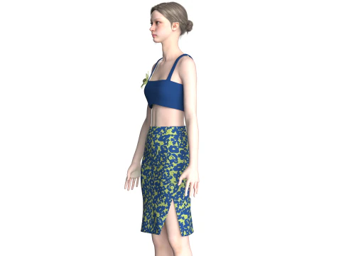 Girls Crop Top With Skirt V7 3D Model