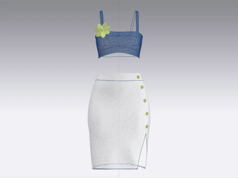 Girls Crop Top With Skirt V7 3D Model