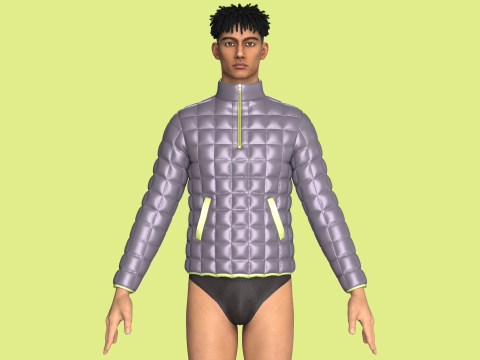 休闲男式拉链冬季衬垫夹克 - 外套 3D 模型