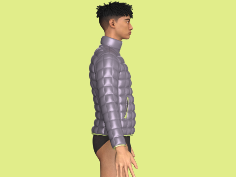 休闲男式拉链冬季衬垫夹克 - 外套 3D 模型