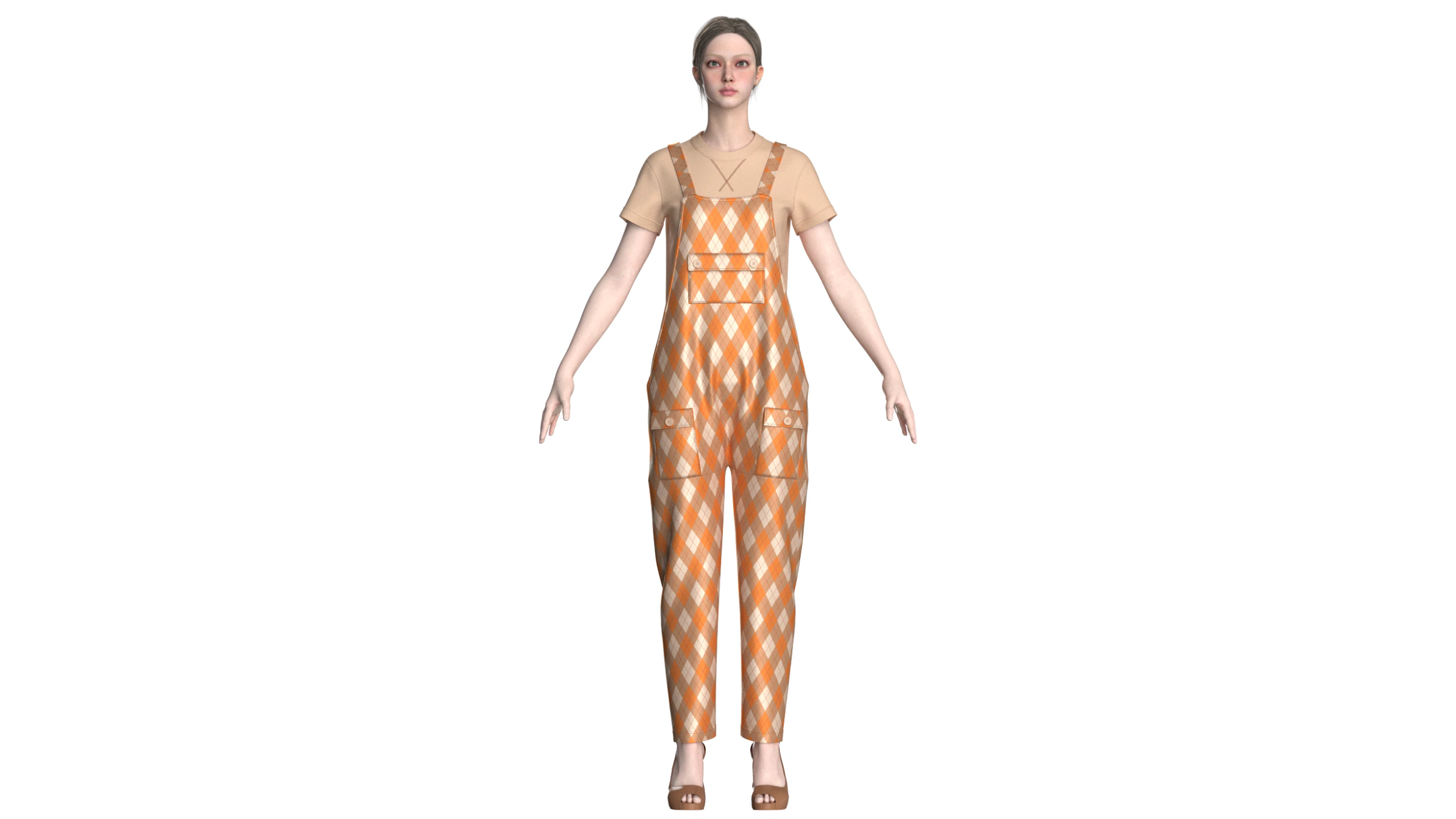 Girls Fashion Striped Apron - Outfit 3D Model .c4d .max .obj .3ds .fbx .stl .blend 