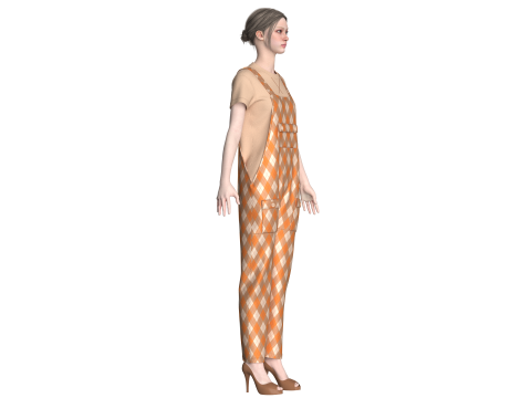 女孩时尚条纹围裙 - 套装 3D 模型