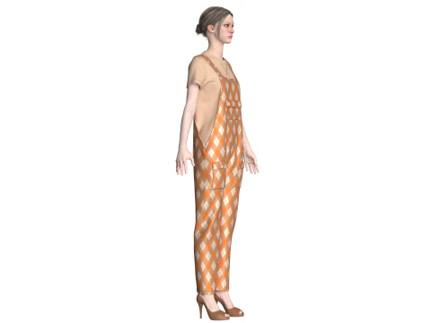 Girls Fashion Striped Apron - Outfit 3D Model
