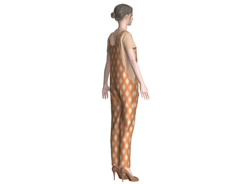 Girls Fashion Striped Apron - Outfit 3D Model
