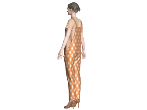 Girls Fashion Striped Apron - Outfit 3D Model