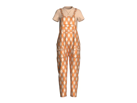 Girls Fashion Striped Apron - Outfit 3D Model
