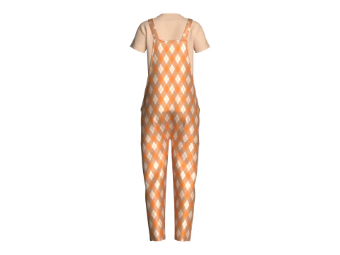 Girls Fashion Striped Apron - Outfit 3D Model