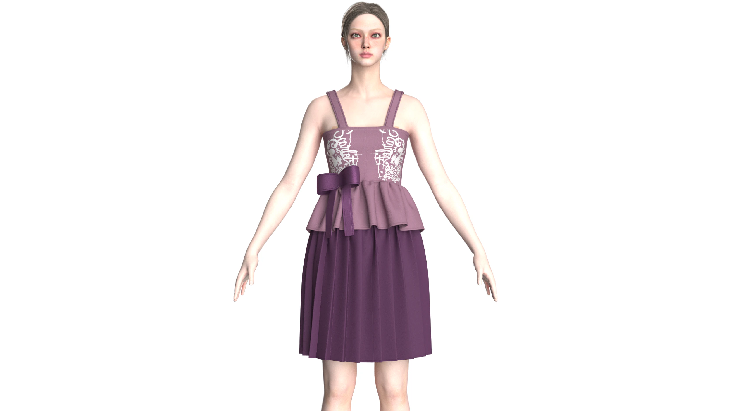 Girls Printed Midi Dress V5 3D Model .c4d .max .obj .3ds .fbx .stl .blend 