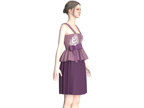 Girls Printed Midi Dress V5 3D Model